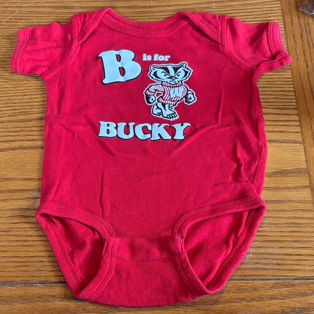 Red Baby Onesie with Bucky Graphic